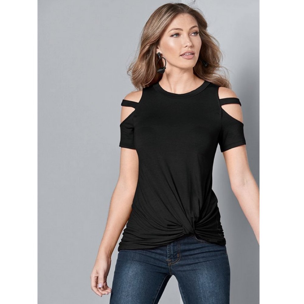 Venus strappy black shoulder cutout top